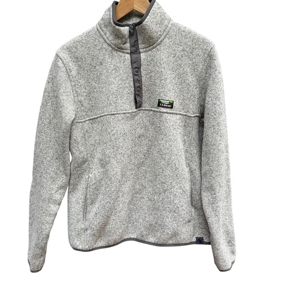 LL Bean Sweater Fleece Men Size  M Heather Gray 1/4 Snap Slightly Fitted - Picture 7 of 12